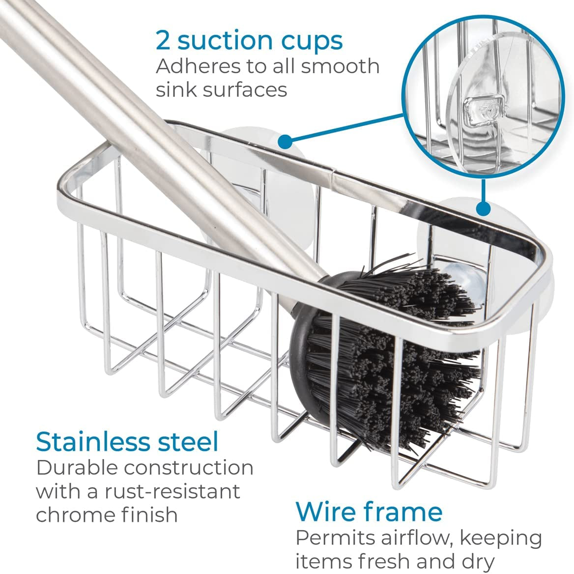 Gia Sink Caddy, Stainless Steel Dish Sponge Holder, Essential Kitchen Sink Organiser, Silver