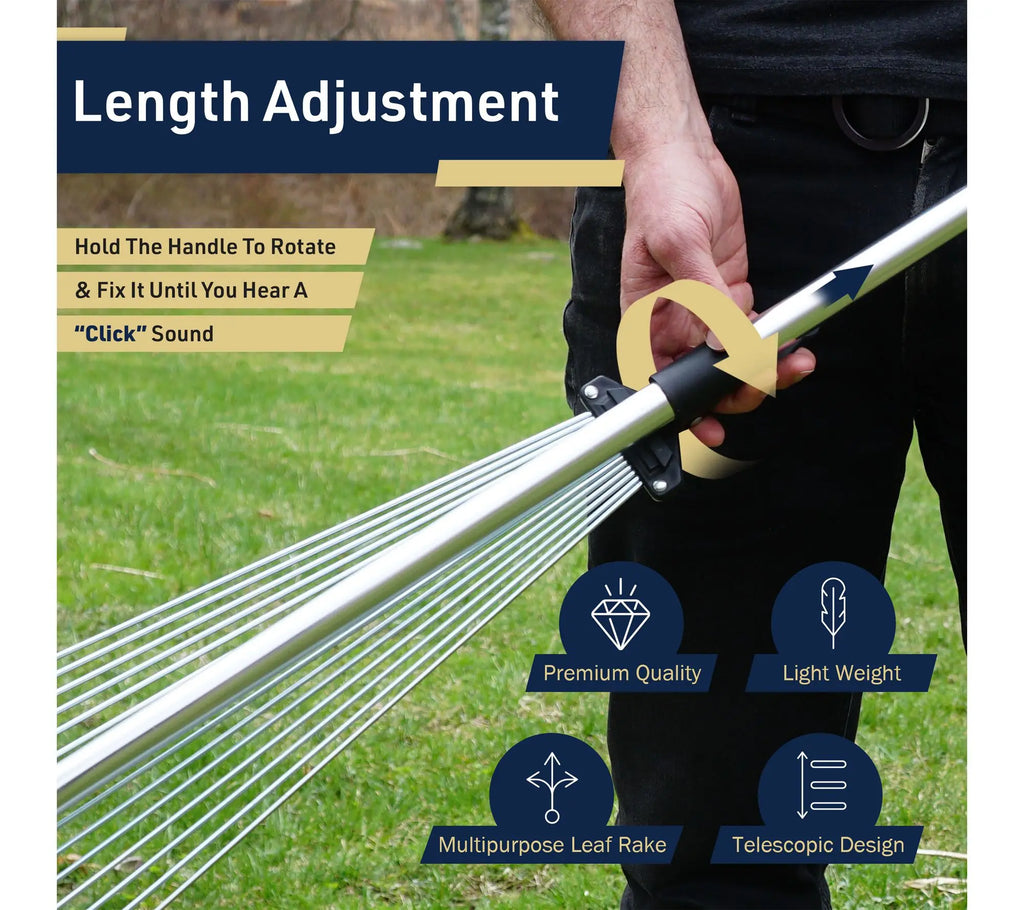 Kings County Adjustable Metal Rake with Expandable Handle