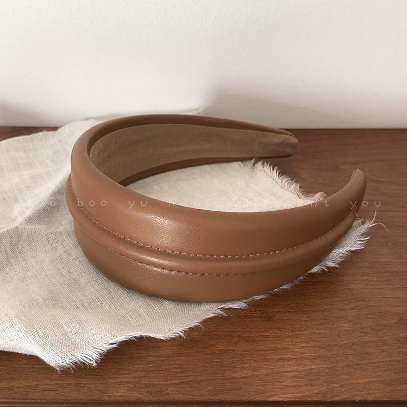 Temperament Western Style High-End High-Grade Leather Wide Brim Hair Band