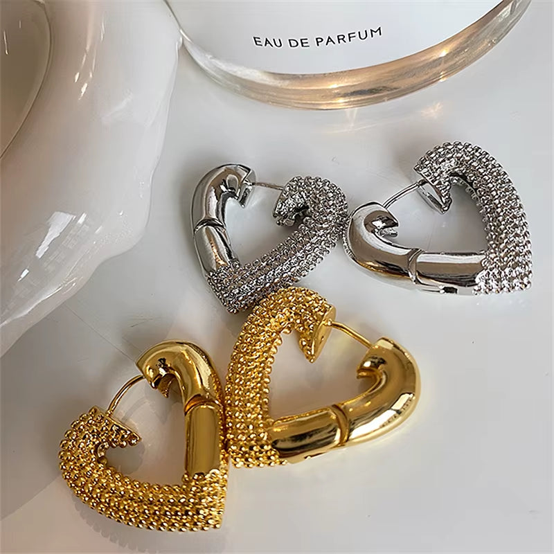 South Korea Exaggerated Texture Heart Earrings Women Simple Geometric Earrings Long Women'S Jewelry Accessories
