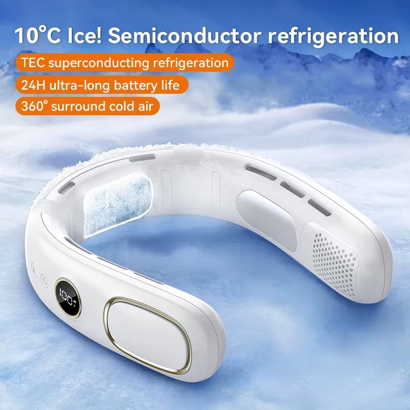 Semiconductor Cooling Wearable Neck Fan with 5-Speed Bladeless Airflow, USB Rechargeable and Portable for Outdoor Activities