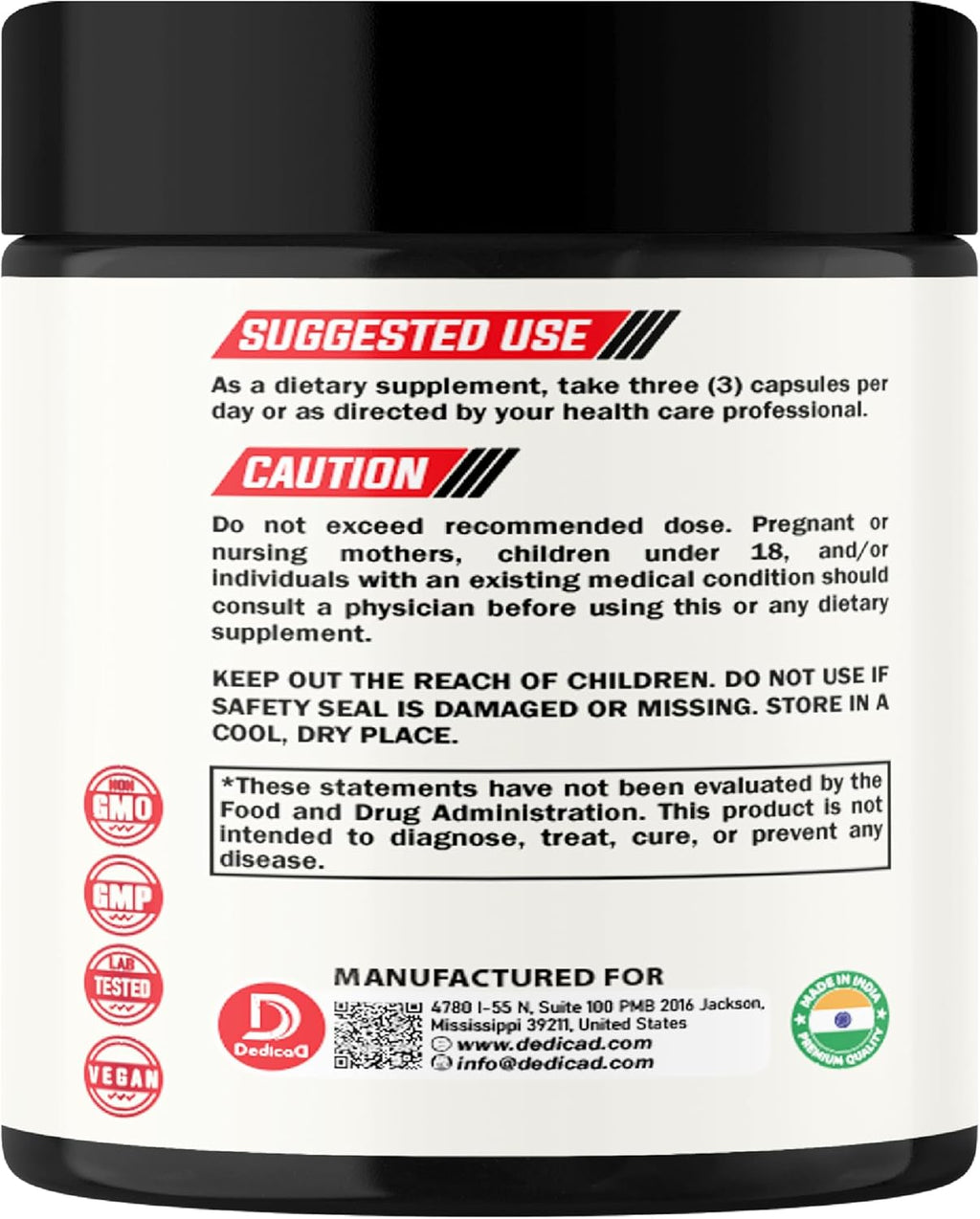 1500Mg Premium Taurine Supplement - 180 Capsules - 2-Month Supply