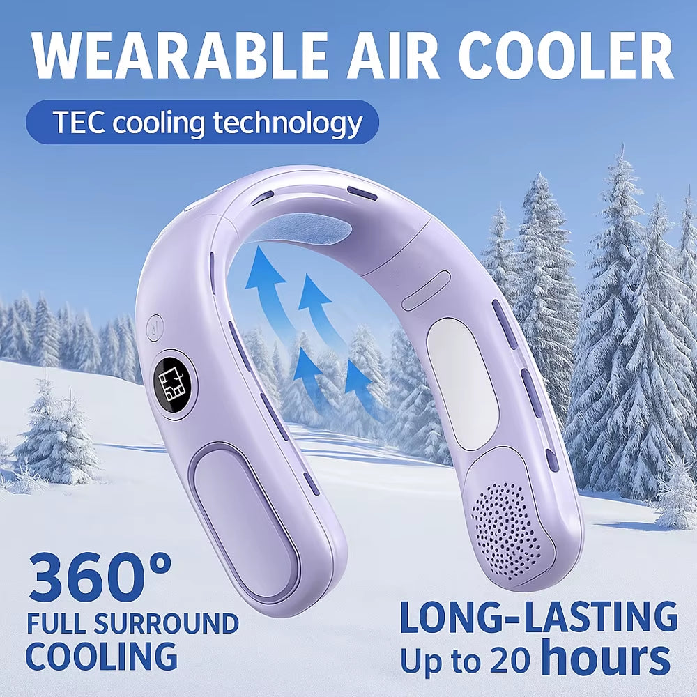 Semiconductor Cooling Wearable Neck Fan with 5-Speed Bladeless Airflow, USB Rechargeable and Portable for Outdoor Activities