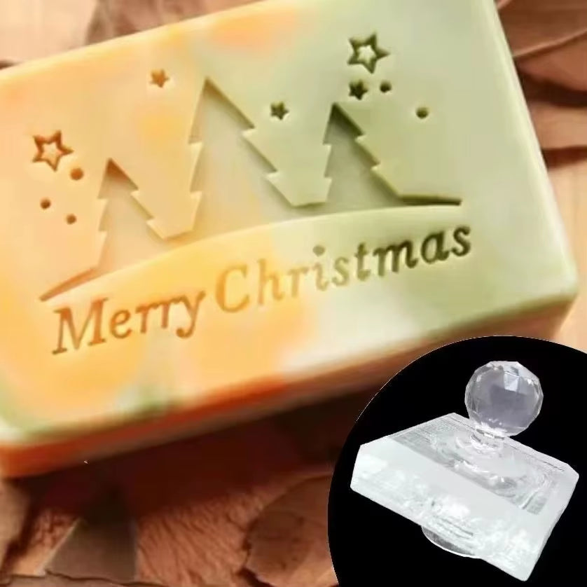 Merry Christmas Handmade Soap Stamp Making Transparent Xmas Tree Natural Soap Chapter with Handle Acrylic Chapters Custom