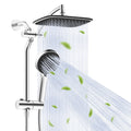 Hibbent Upgraded 10'' Shower Head Combo, High Pressure Rainfall Showerhead with 5 Spray Modes Handheld, All Metal 3-Way Diverter Shower Arm, 59'' Hose and Holder, Height Adjustable Dual Shower Head, Chrome