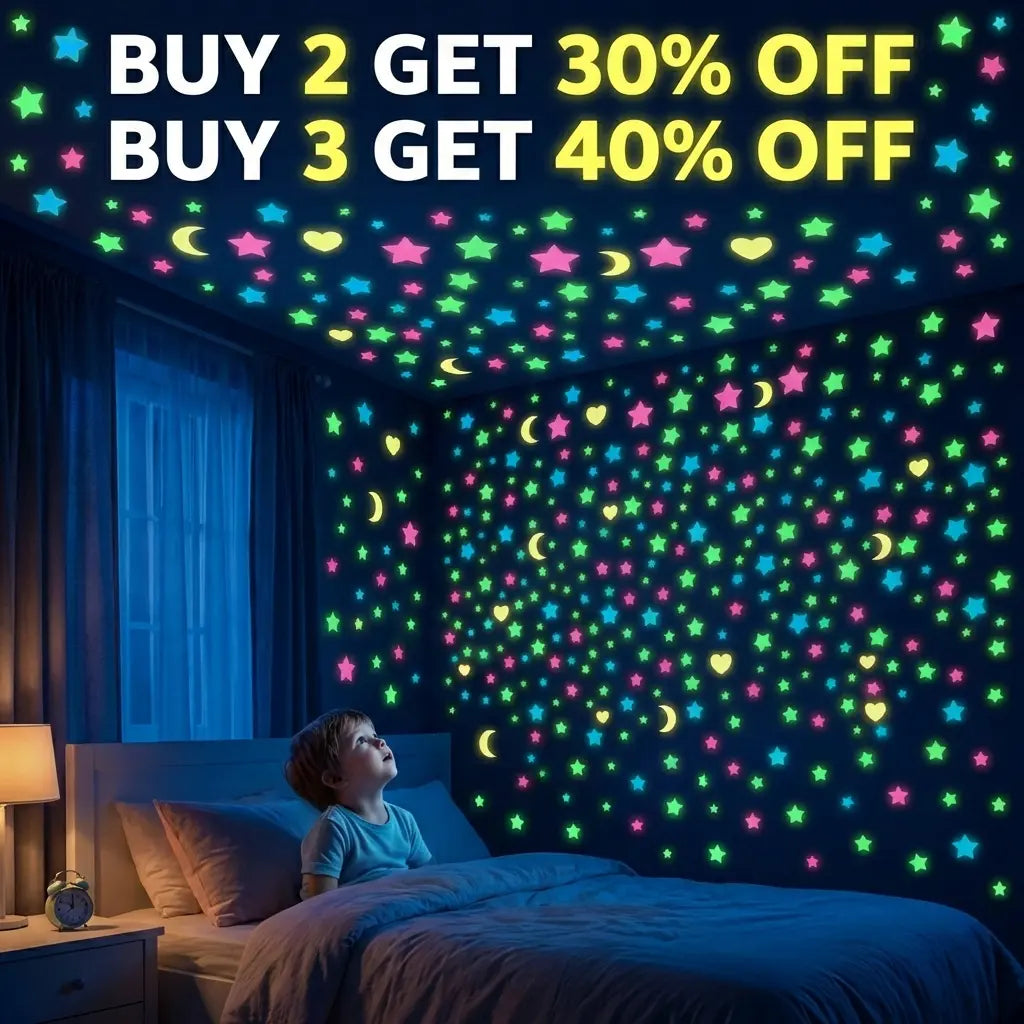 100/200/300 Glow in the Dark Stars Stickers Mixed Color Luminous Fluorescent Reusable Plastic Wall Stickers Ceiling Stars Decal Space Galaxy Night Sky Bedroom Ceiling Decor Kids Room Nursery Home Decor