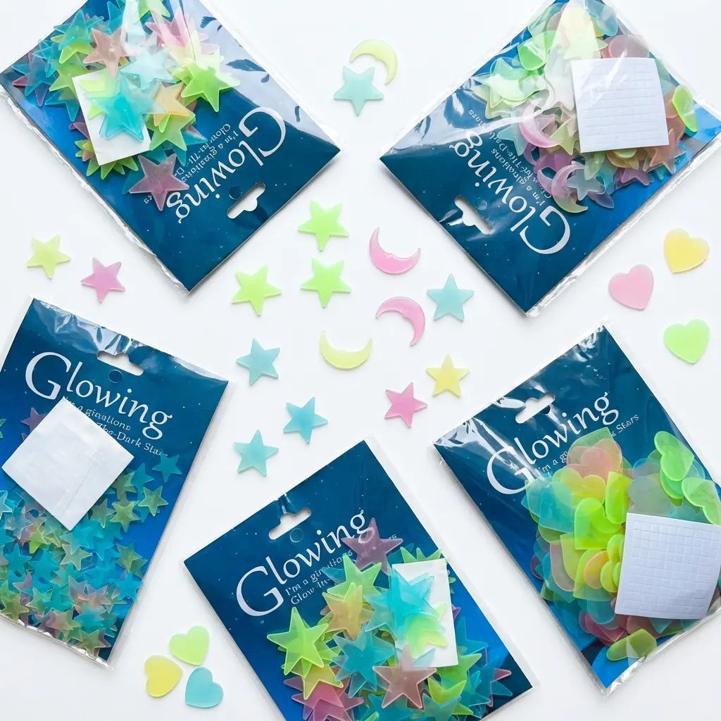100/200/300 Glow in the Dark Stars Stickers Mixed Color Luminous Fluorescent Reusable Plastic Wall Stickers Ceiling Stars Decal Space Galaxy Night Sky Bedroom Ceiling Decor Kids Room Nursery Home Decor