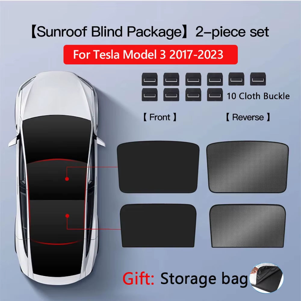 Sunshades for Tesla Model 3 Sunroof Highland 2026 Model Y 2020-26 Ice Cloth Buckle Sun Pare Glass Front Rear Skylight Accessory