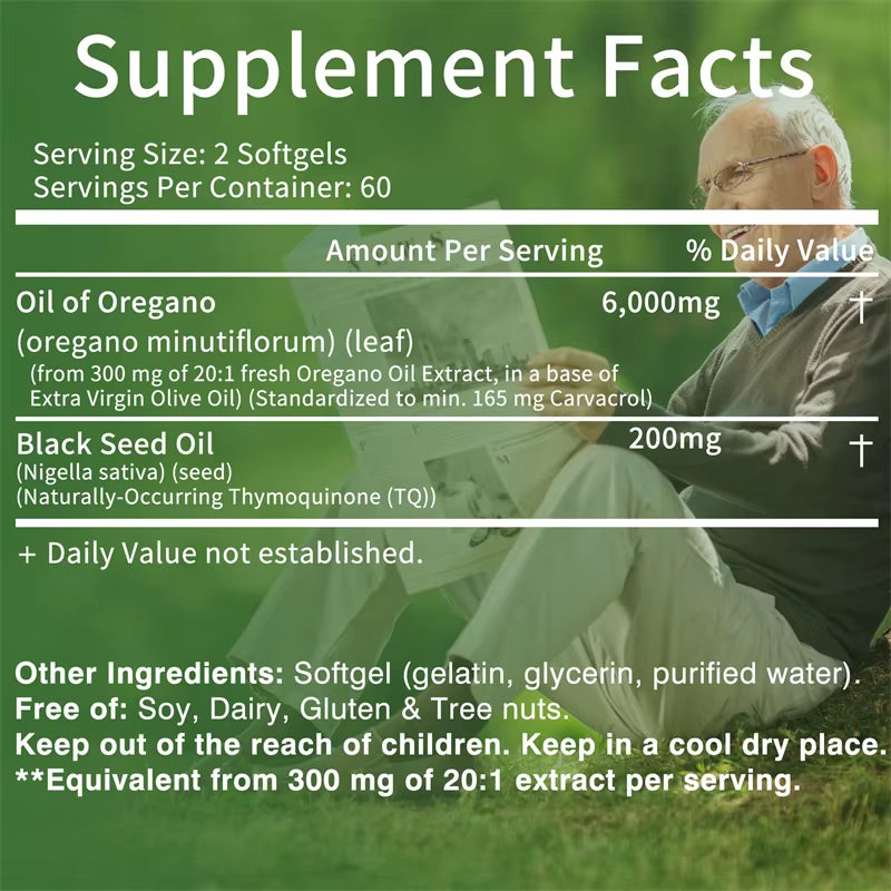 Oil of Oregano - Contains Black Seed Oil, Which Promotes Immune and Digestive Health, Fights Inflammation, and Relieves Bloating