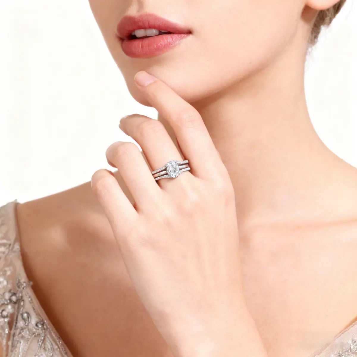 Delzzad 1.8Ct Heavenly Nest Ring Engagement Ring Triple Stacking Ring VVS Synthetic Moissanite Ring Jewelry Copper Band Perfect Birthday Engagement Wedding Anniversary Christmas Valentine'S Day Gift