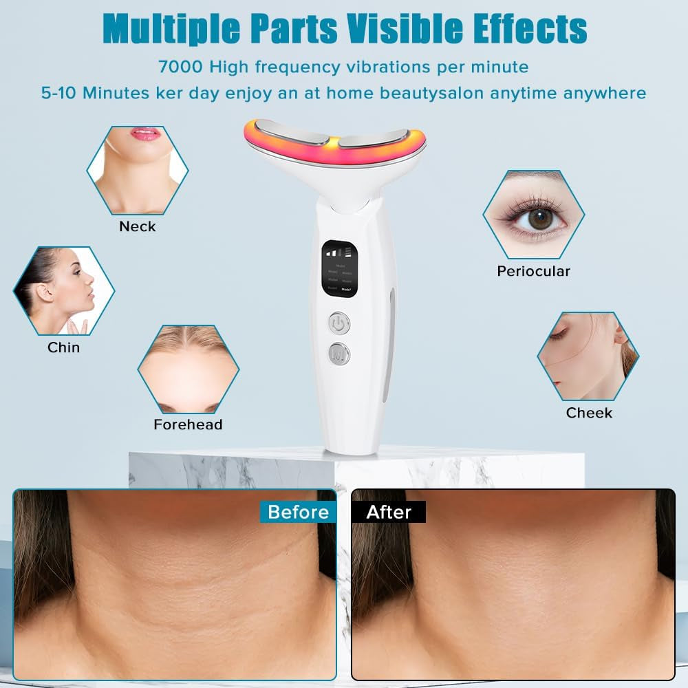 Face Neck Massager, 7 in 1 Portable Neck Facial Beauty Device, Facial Neck Massager with 7 Modes for Skin Routine Care