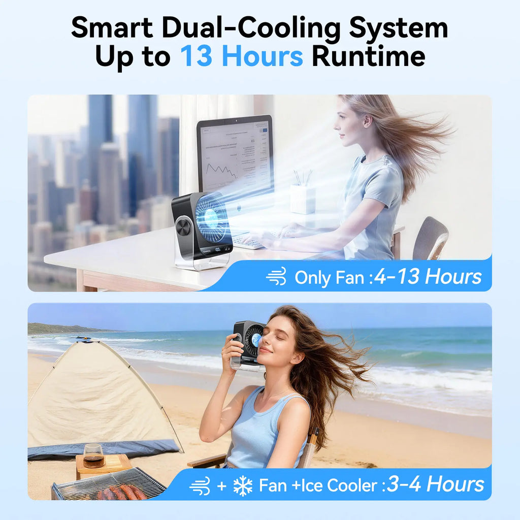 KIMMOO Desk Cooling Fan for Bedroom, 199 Speeds Turbo Airflow,, Digital Display Quiet Table Fan, 270° Rotating Small Rechargeable Battery Desktop Fans for Home Office