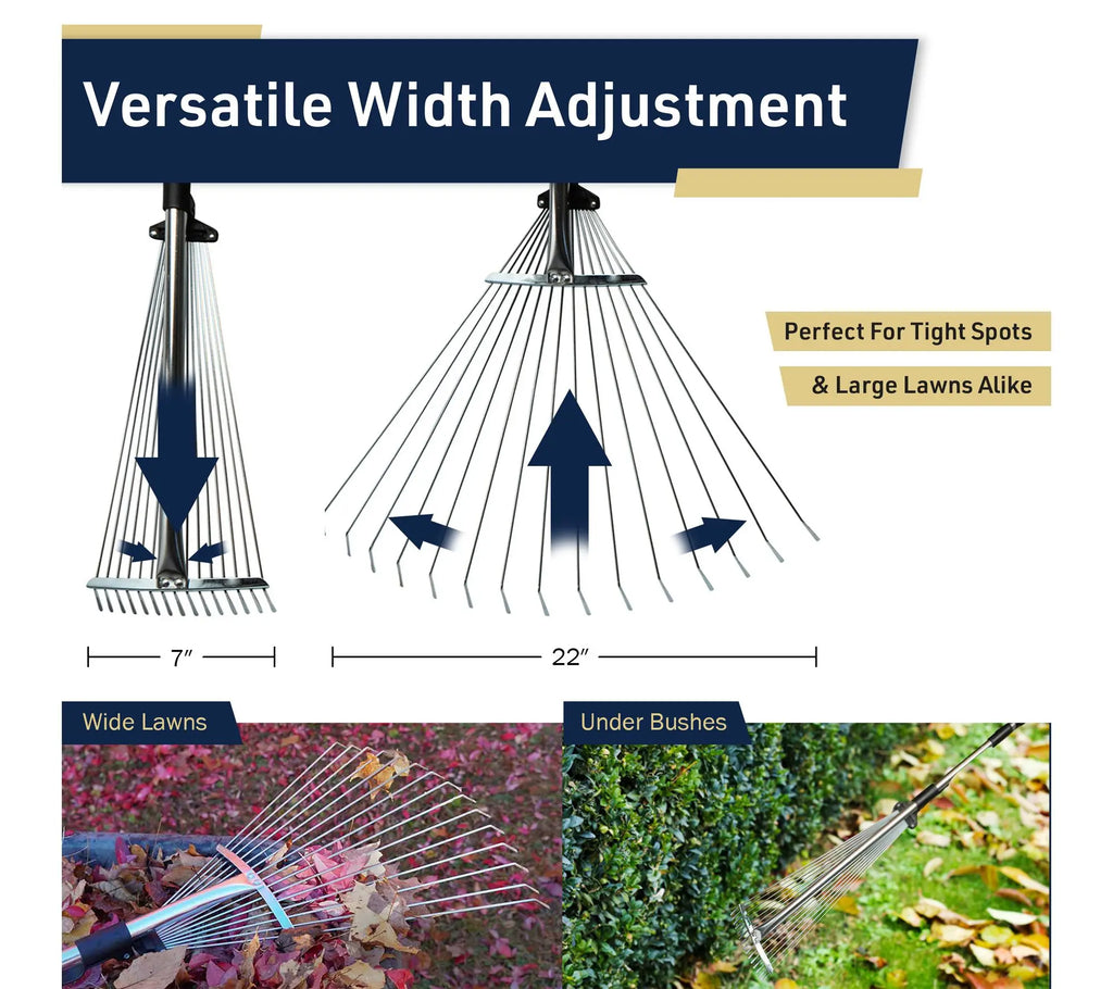 Kings County Adjustable Metal Rake with Expandable Handle