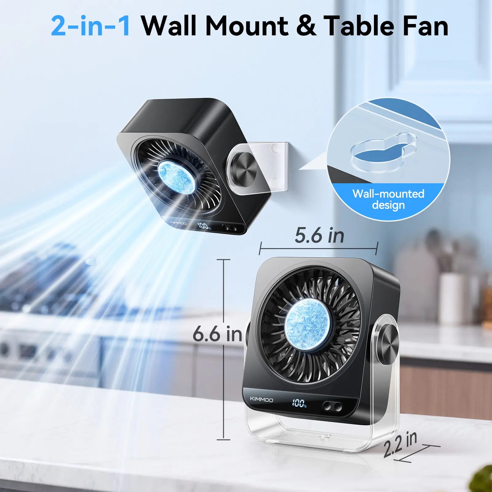 KIMMOO Desk Cooling Fan for Bedroom, 199 Speeds Turbo Airflow,, Digital Display Quiet Table Fan, 270° Rotating Small Rechargeable Battery Desktop Fans for Home Office