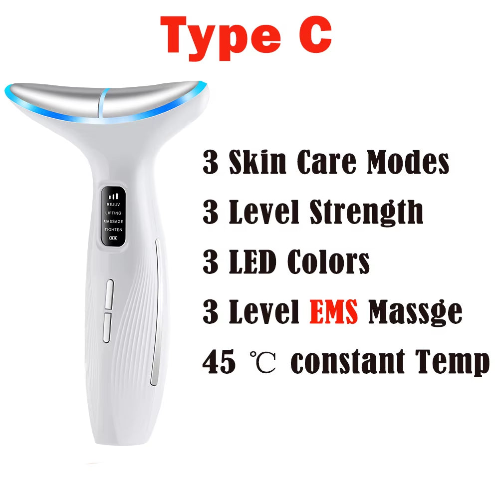7 Colors LED Lights Face Neck Beauty Device Vibration Massage Improve Neck Lines Home Use Face Lifting Machine 7 Modes 3 Levels