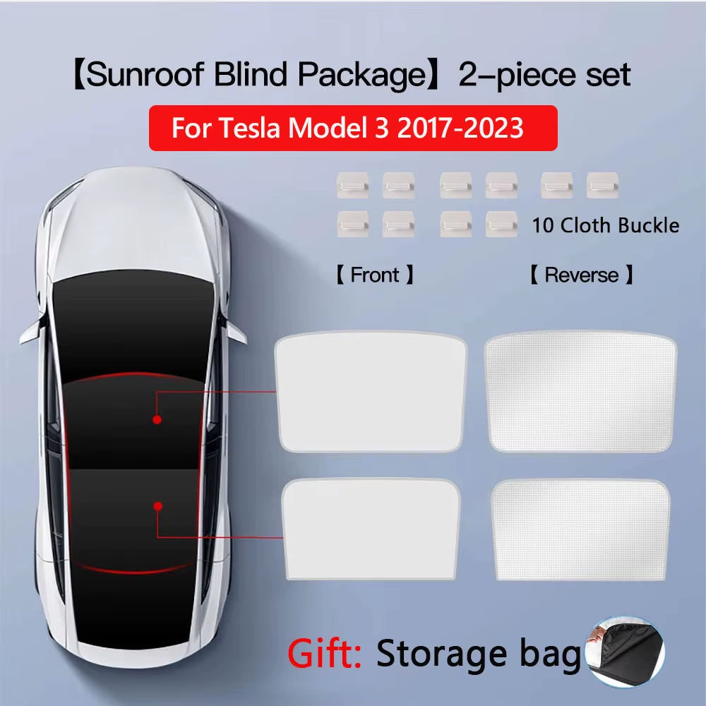 Sunshades for Tesla Model 3 Sunroof Highland 2026 Model Y 2020-26 Ice Cloth Buckle Sun Pare Glass Front Rear Skylight Accessory