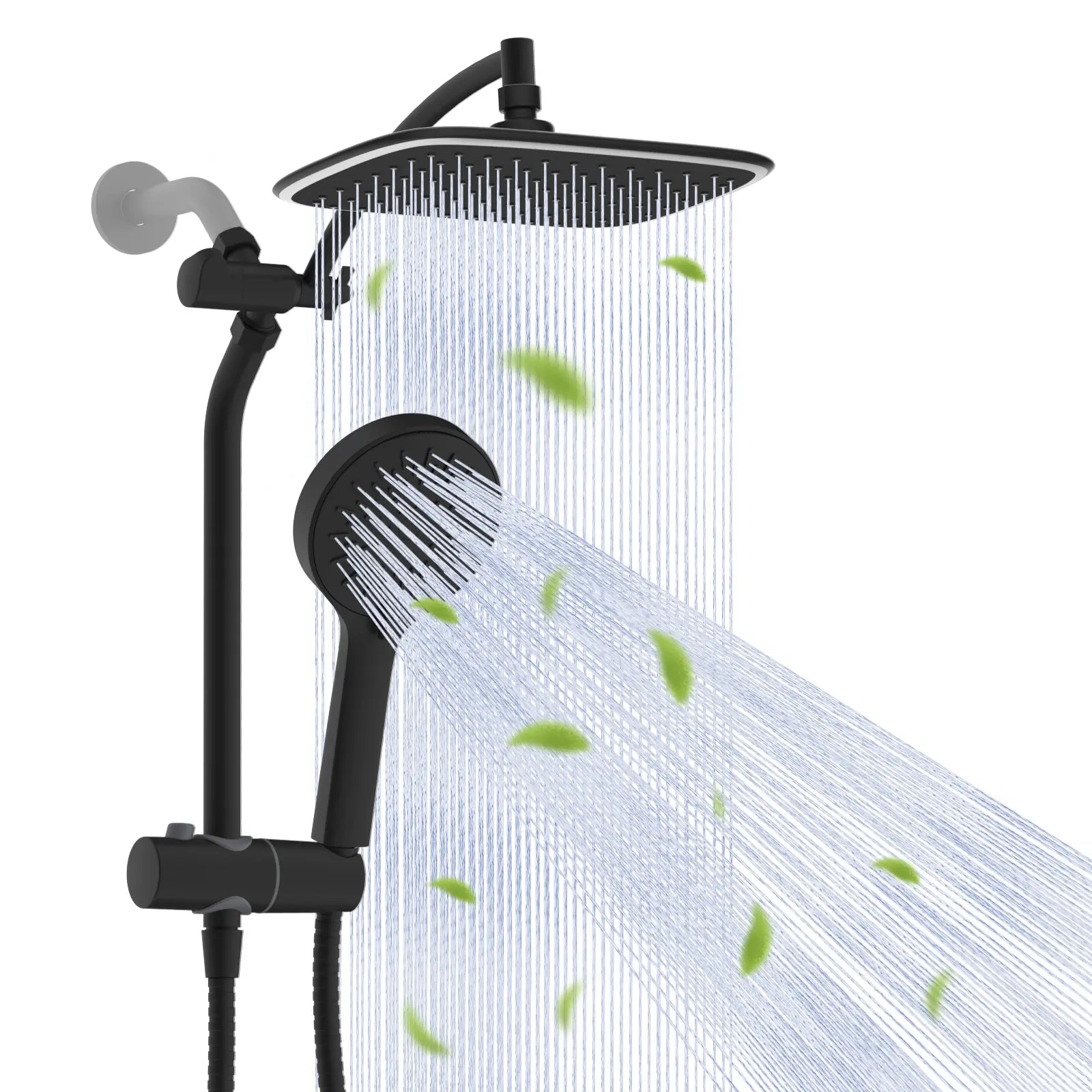 Hibbent Upgraded 10'' Shower Head Combo, High Pressure Rainfall Showerhead with 5 Spray Modes Handheld, All Metal 3-Way Diverter Shower Arm, 59'' Hose and Holder, Height Adjustable Dual Shower Head, Chrome