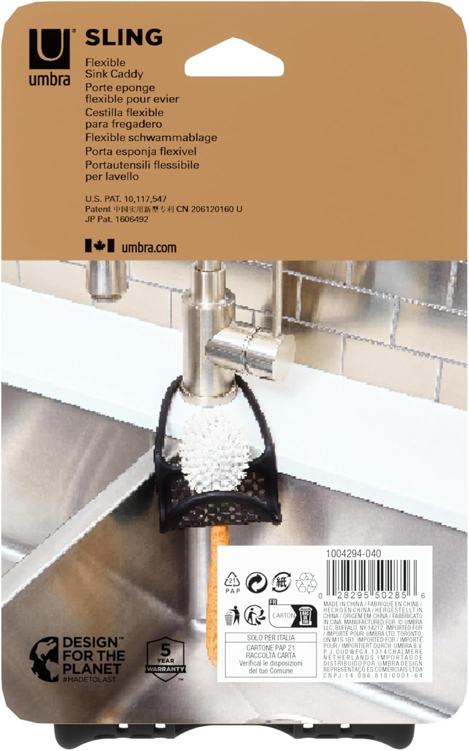 1004294-040 Sling Flexible Sink Caddy, Non-Slip – Holds Sponge, Scrubbing Brush or Dishrag, Black Kitchen