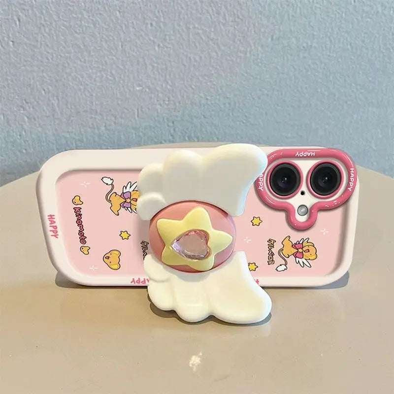 Sakura Higurashi Magical Girl Angel Wing Stand Phonecase for Iphone 17 16 15 14 13 12 11 Pro Max TPU Softshell Protective Cover Shockproof Casing with Adorabledesign