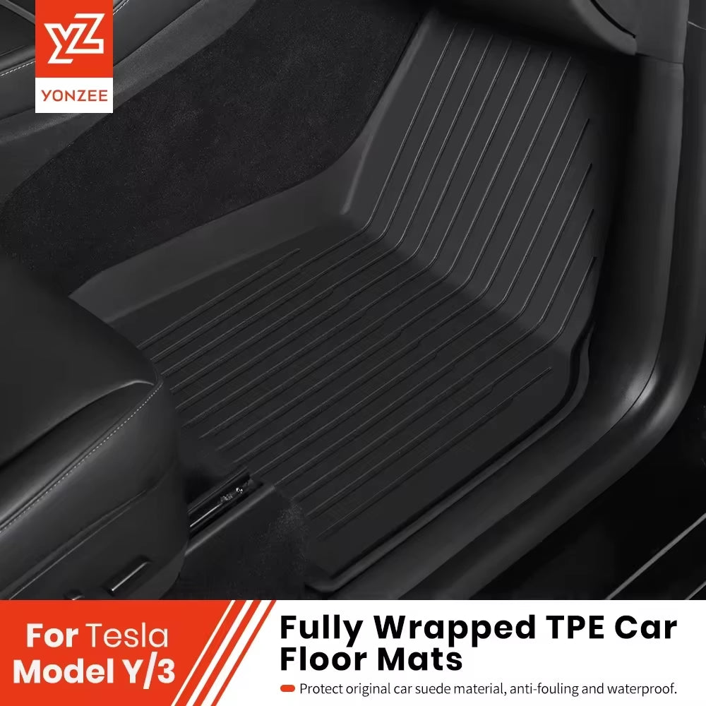 for Tesla Floor Mat Model Y 2021-2026 Model 3 Highland Car Trunk Mat Luggage Mat TPE Waterproof Anti-Slip Set Floor Liner Mat