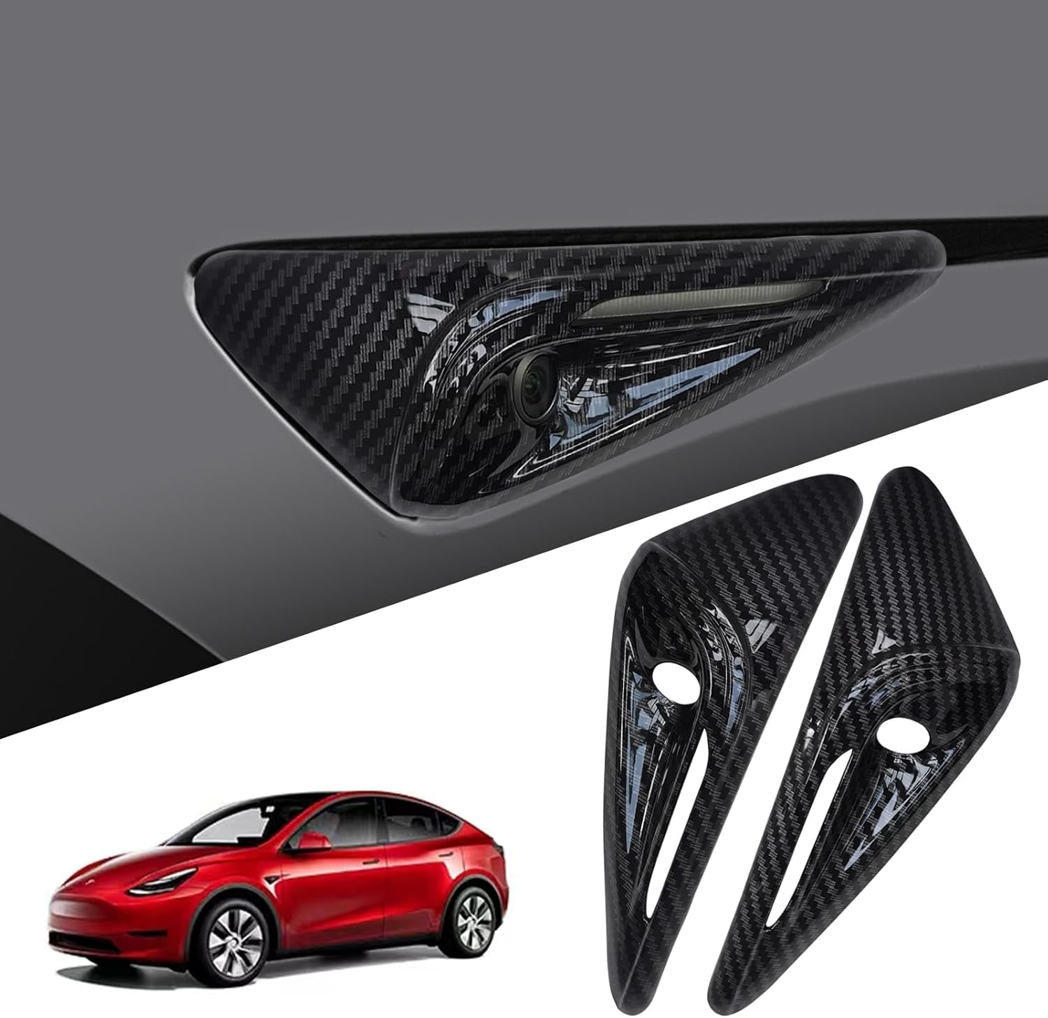 for 2026 2025 2024 Tesla Model 3/Y HW4.0 Side Camera Protection Cover Decoration Accessories Fit for Tesla Model 3/Y with HW4.0 (Hw4.0-A-Glossy Carbon Fiber Pattern)
