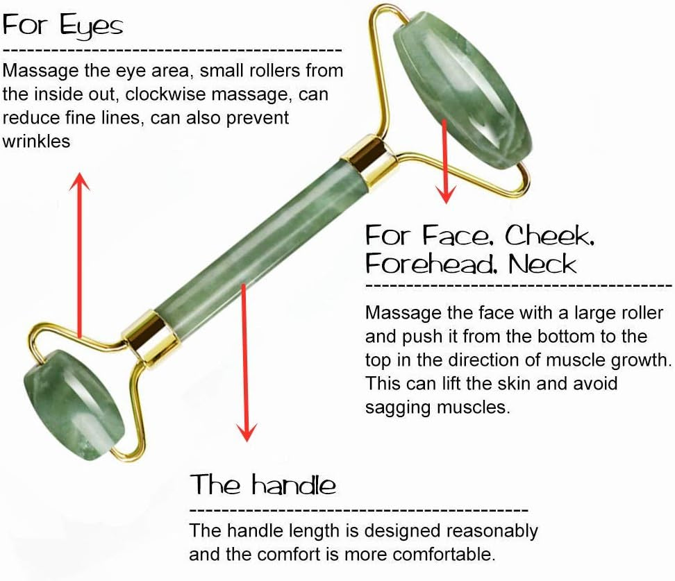 Jade Roller for Face and Gua Sha Set Face Roller Natural Jade Stone for anti Aging,Eye Puffiness Wrinkles,Skincare Massage Tools for Face Eyes