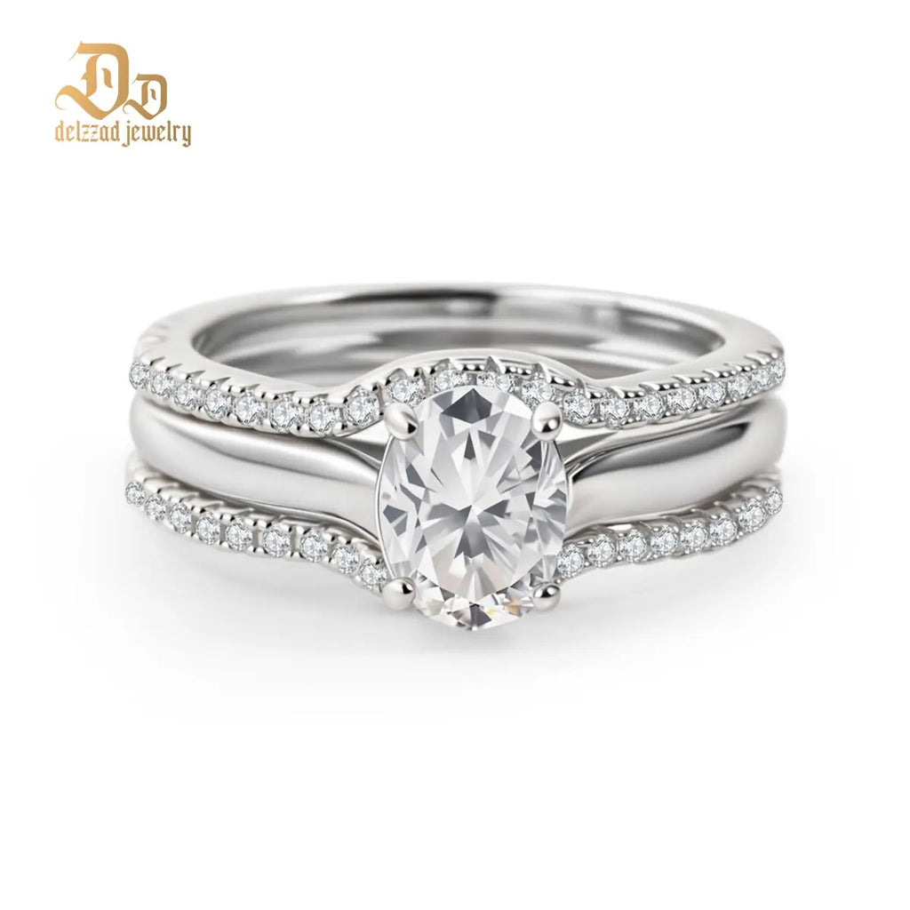 Delzzad 1.8Ct Heavenly Nest Ring Engagement Ring Triple Stacking Ring VVS Synthetic Moissanite Ring Jewelry Copper Band Perfect Birthday Engagement Wedding Anniversary Christmas Valentine'S Day Gift