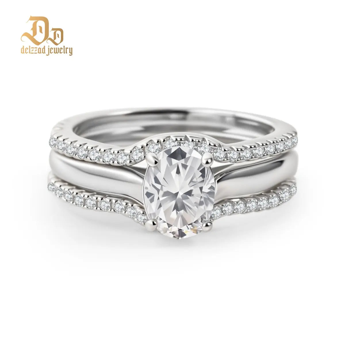 Delzzad 1.8Ct Heavenly Nest Ring Engagement Ring Triple Stacking Ring VVS Synthetic Moissanite Ring Jewelry Copper Band Perfect Birthday Engagement Wedding Anniversary Christmas Valentine'S Day Gift