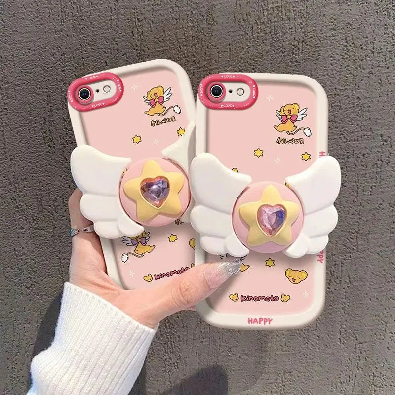 Sakura Higurashi Magical Girl Angel Wing Stand Phonecase for Iphone 17 16 15 14 13 12 11 Pro Max TPU Softshell Protective Cover Shockproof Casing with Adorabledesign