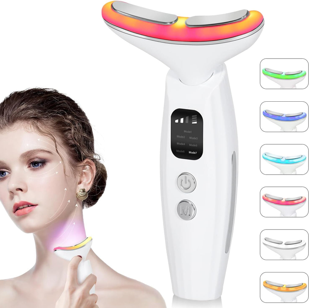 Face Neck Massager, 7 in 1 Portable Neck Facial Beauty Device, Facial Neck Massager with 7 Modes for Skin Routine Care