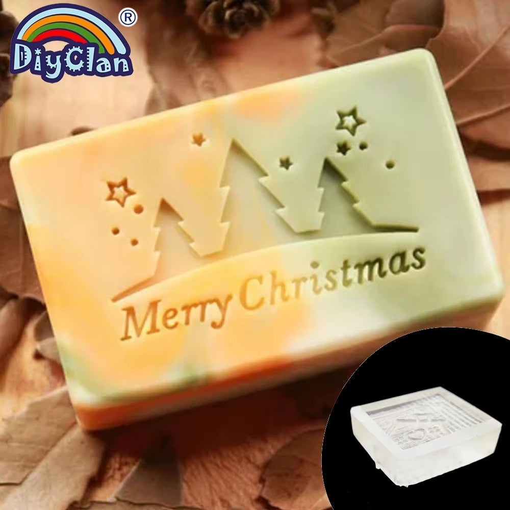 Merry Christmas Handmade Soap Stamp Making Transparent Xmas Tree Natural Soap Chapter with Handle Acrylic Chapters Custom