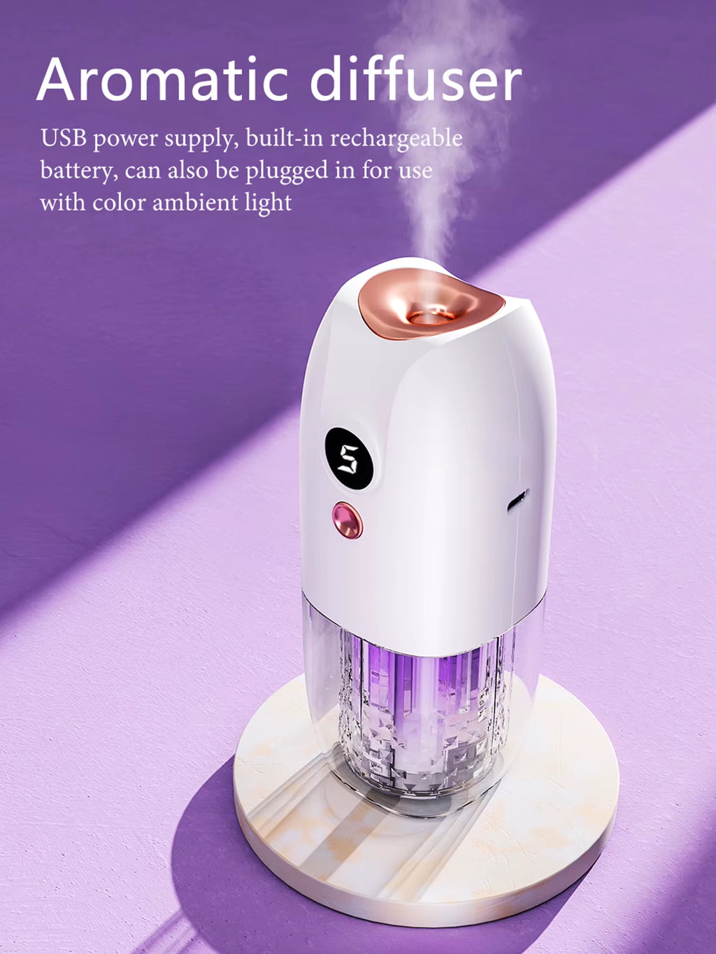 Multi-Functional Rechargeable Portable Aroma Diffuser Essential Oil Diffuser Timer Air Freshener Car Home Living Room Bathroom