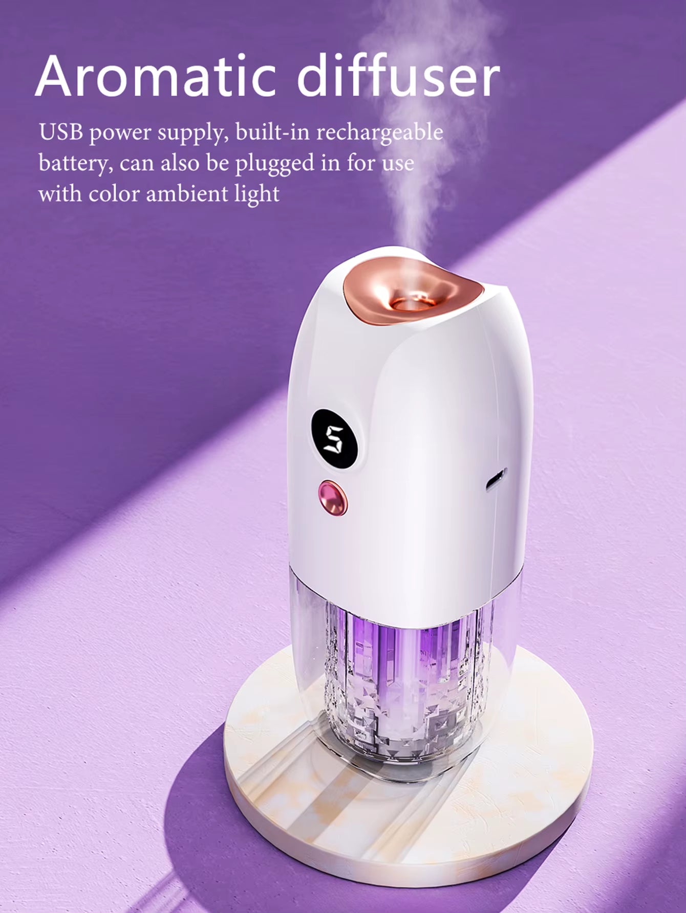 Multi-Functional Rechargeable Portable Aroma Diffuser Essential Oil Diffuser Timer Air Freshener Car Home Living Room Bathroom