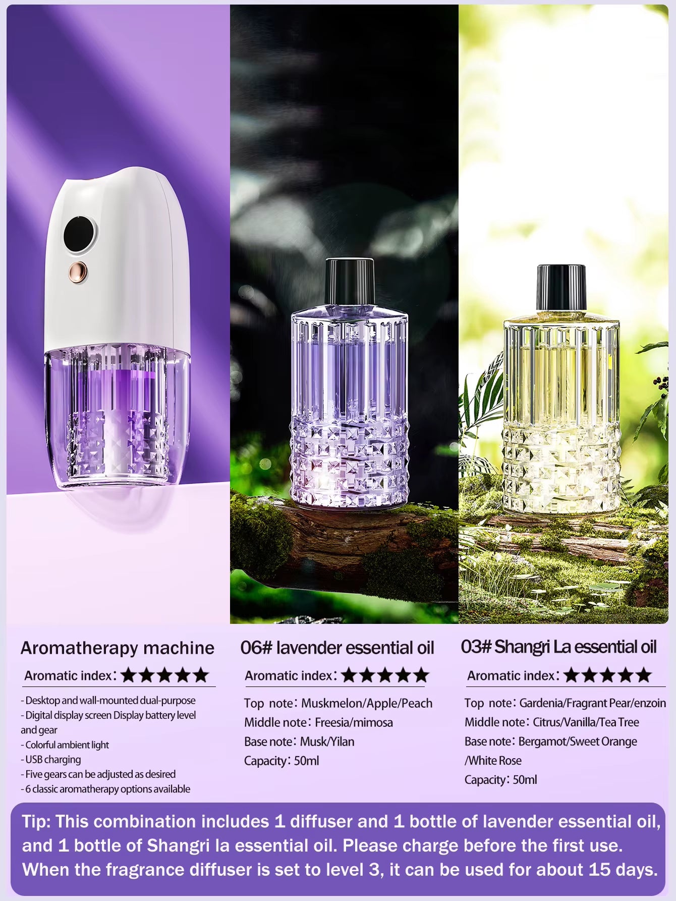 Multi-Functional Rechargeable Portable Aroma Diffuser Essential Oil Diffuser Timer Air Freshener Car Home Living Room Bathroom