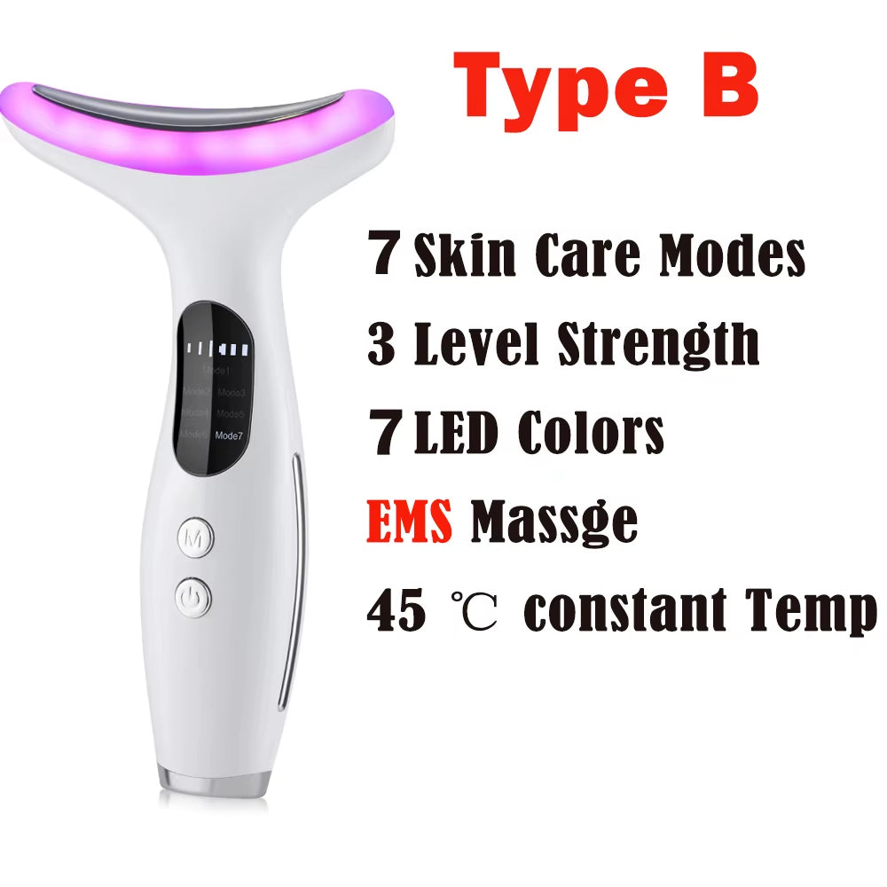 7 Colors LED Lights Face Neck Beauty Device Vibration Massage Improve Neck Lines Home Use Face Lifting Machine 7 Modes 3 Levels