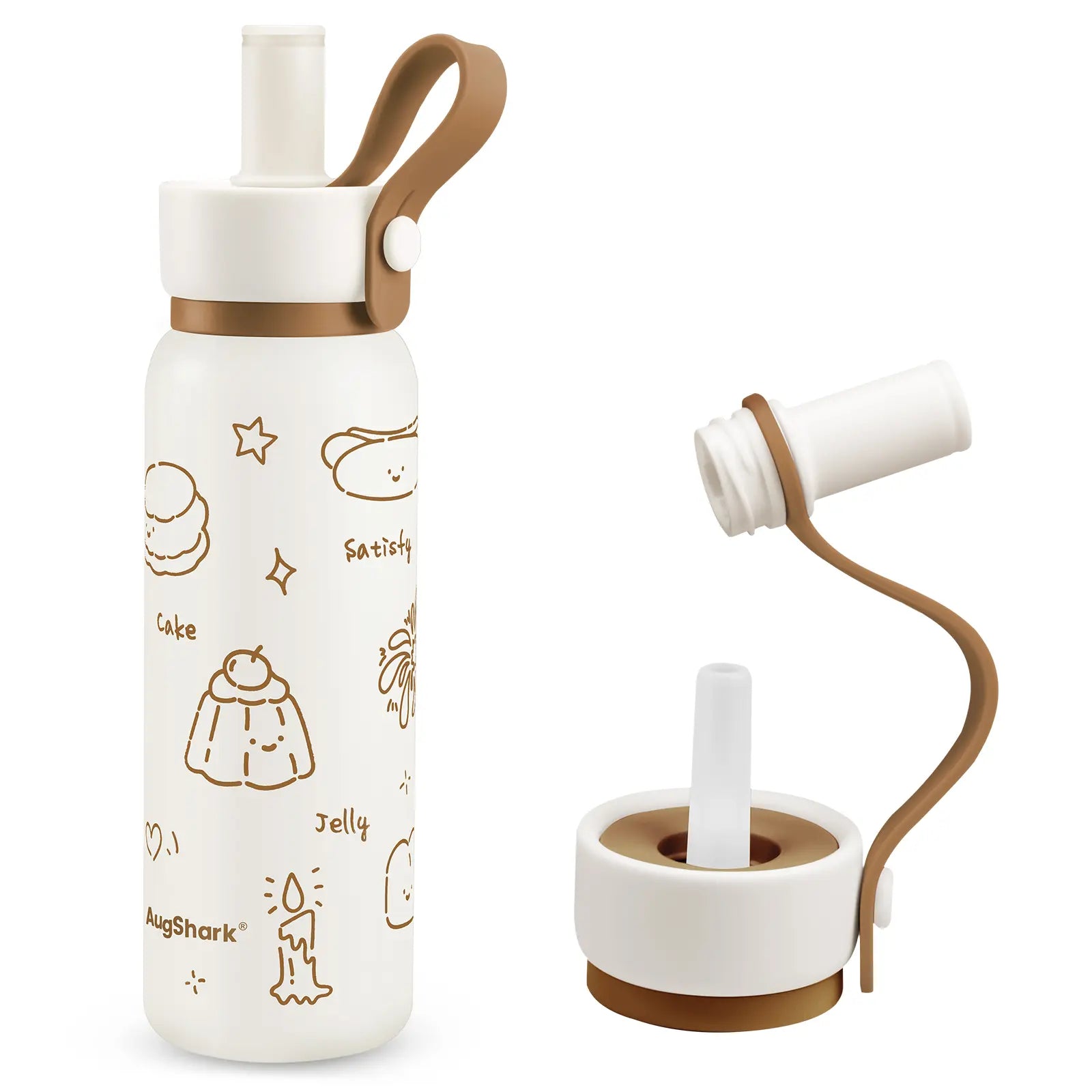 Augshark 24 Oz Insulated Water Bottle, 316 Stainless Steel Liner Tumbler with Handle & Flip Straw, Leak-Proof Vacuum Bottle for Gym, Travel, Sports, School Cup Gift Thermal Bottle