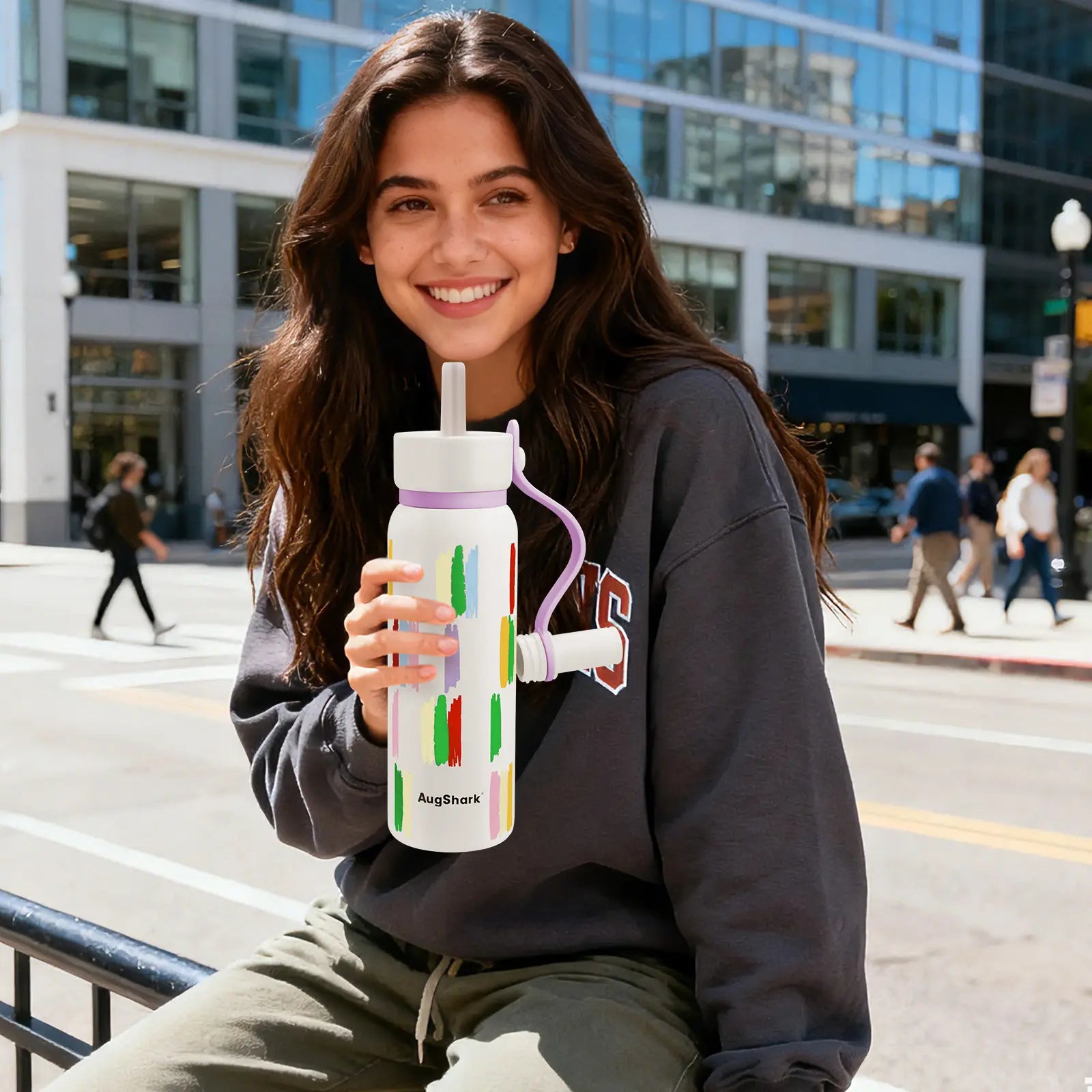 Augshark 24 Oz Insulated Water Bottle, 316 Stainless Steel Liner Tumbler with Handle & Flip Straw, Leak-Proof Vacuum Bottle for Gym, Travel, Sports, School Cup Gift Thermal Bottle