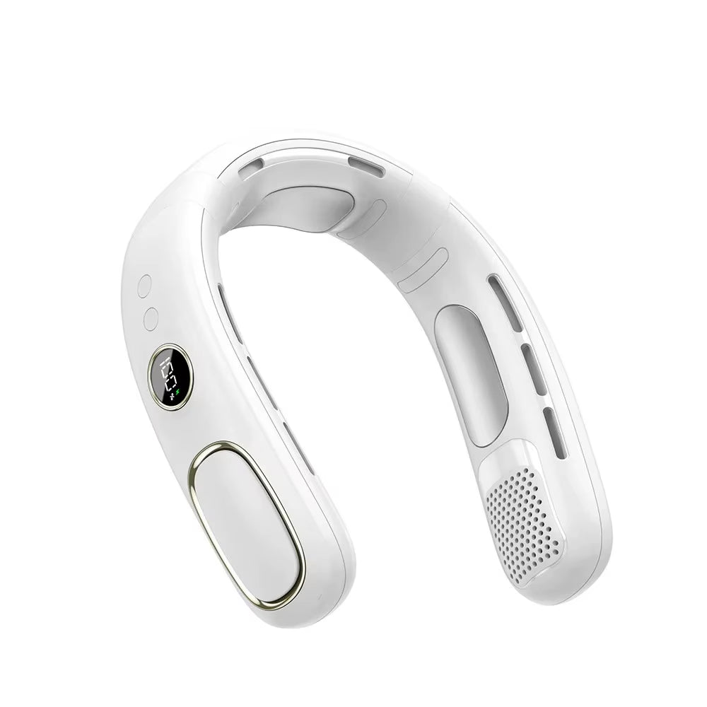 Semiconductor Cooling Wearable Neck Fan with 5-Speed Bladeless Airflow, USB Rechargeable and Portable for Outdoor Activities