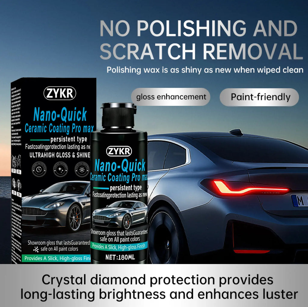 ZYKR Nano-Quick Ceramic Coating Pro MAX for Automobiles, Featuring Advanced Ceramic Technology for Dust-Proof Glass Effect and Lasting Luster. 180 Ml.