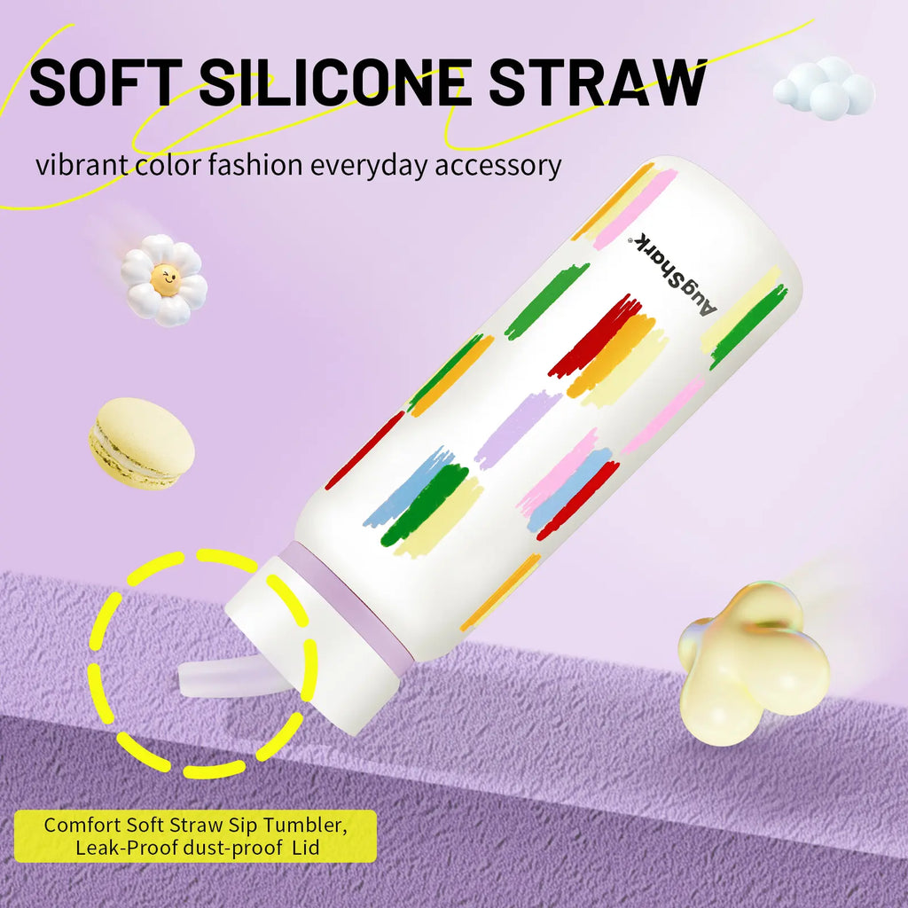 Augshark 24 Oz Insulated Water Bottle, 316 Stainless Steel Liner Tumbler with Handle & Flip Straw, Leak-Proof Vacuum Bottle for Gym, Travel, Sports, School Cup Gift Thermal Bottle