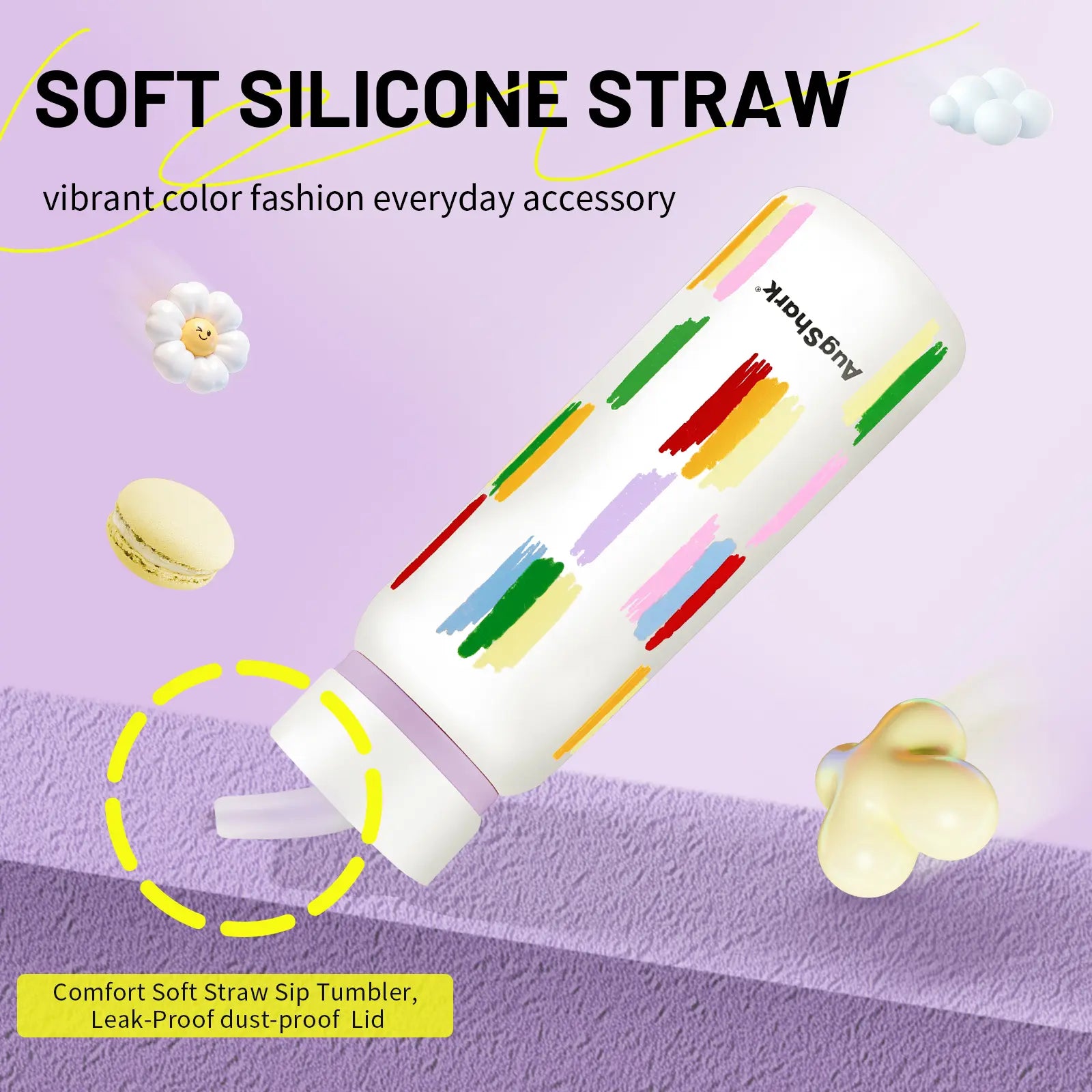 Augshark 24 Oz Insulated Water Bottle, 316 Stainless Steel Liner Tumbler with Handle & Flip Straw, Leak-Proof Vacuum Bottle for Gym, Travel, Sports, School Cup Gift Thermal Bottle