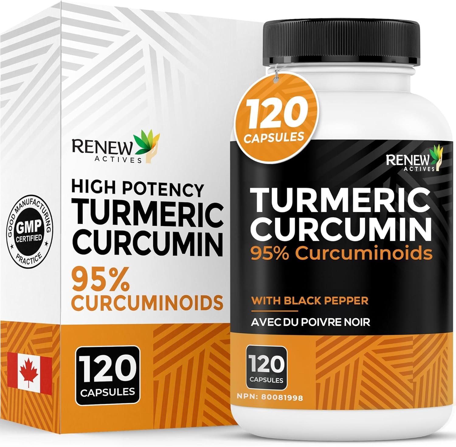 Turmeric Curcumin – Ultra Potent 95% Curcuminoids with Bioperine Black Pepper for Maximum Absorption – Supports Joint Health, Mobility, Digestion & Liver – Made in Canada – 120 Capsules