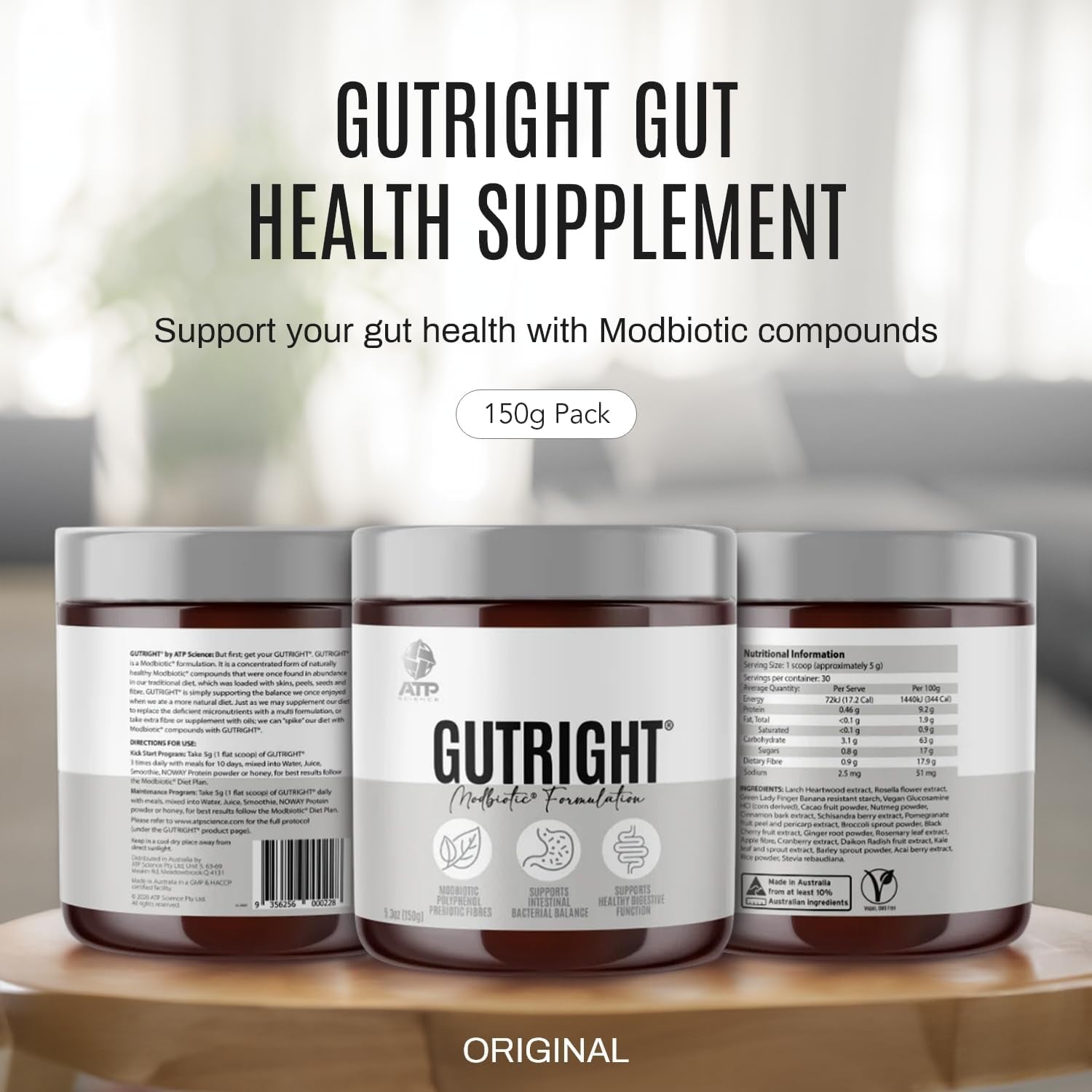 Gutright Plant-Based Modbiotic Blend, with Naturally Occurring Polyphenols and Fibre, No Added Flavours, Non-Gmo, 150G
