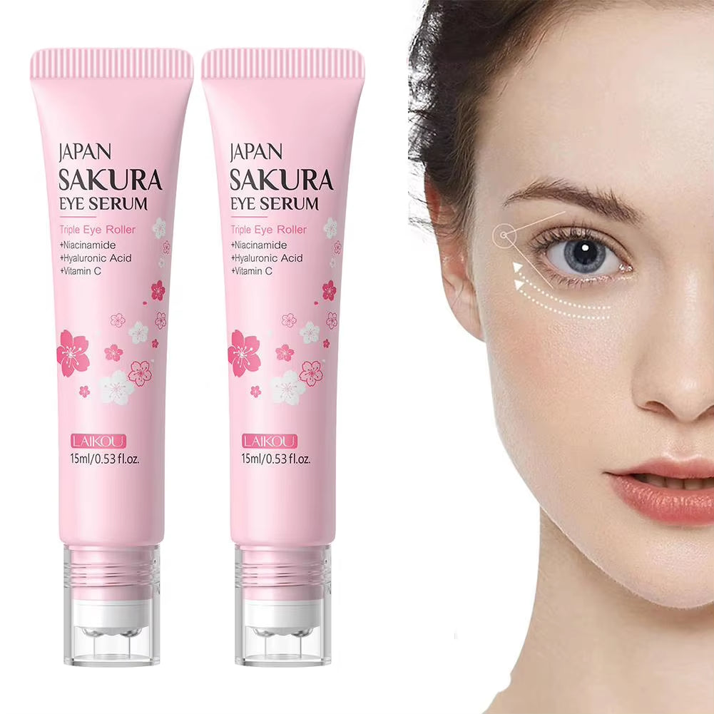 15Ml Sakura Serum Eye Massage Cream Slide Ball Essence Firming Remover Dark Circles Wrinkle Anti-Puffiness Bags under Eye Serum