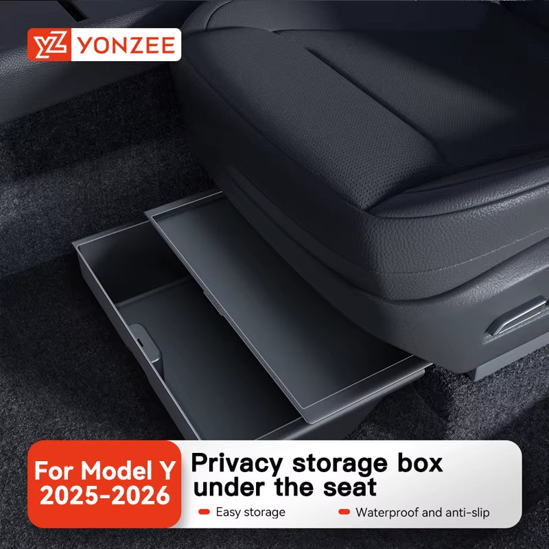 for Tesla Model Y 2026 Juniper Launch under Seat Storage Box Case Car Seat Organizer Vehicle Underseat Drawer Tray Accessory