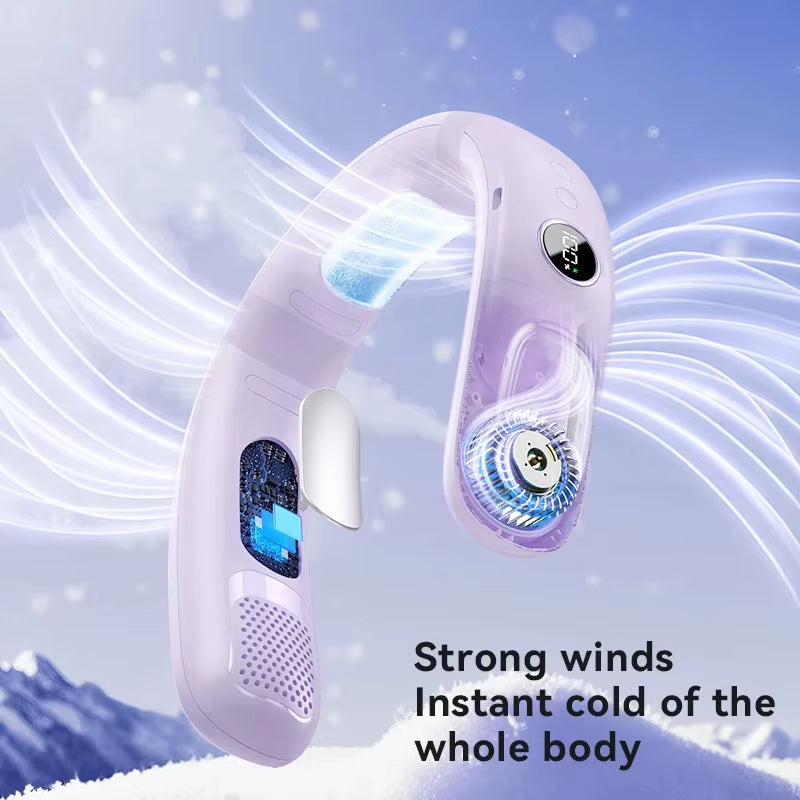 Semiconductor Cooling Wearable Neck Fan with 5-Speed Bladeless Airflow, USB Rechargeable and Portable for Outdoor Activities