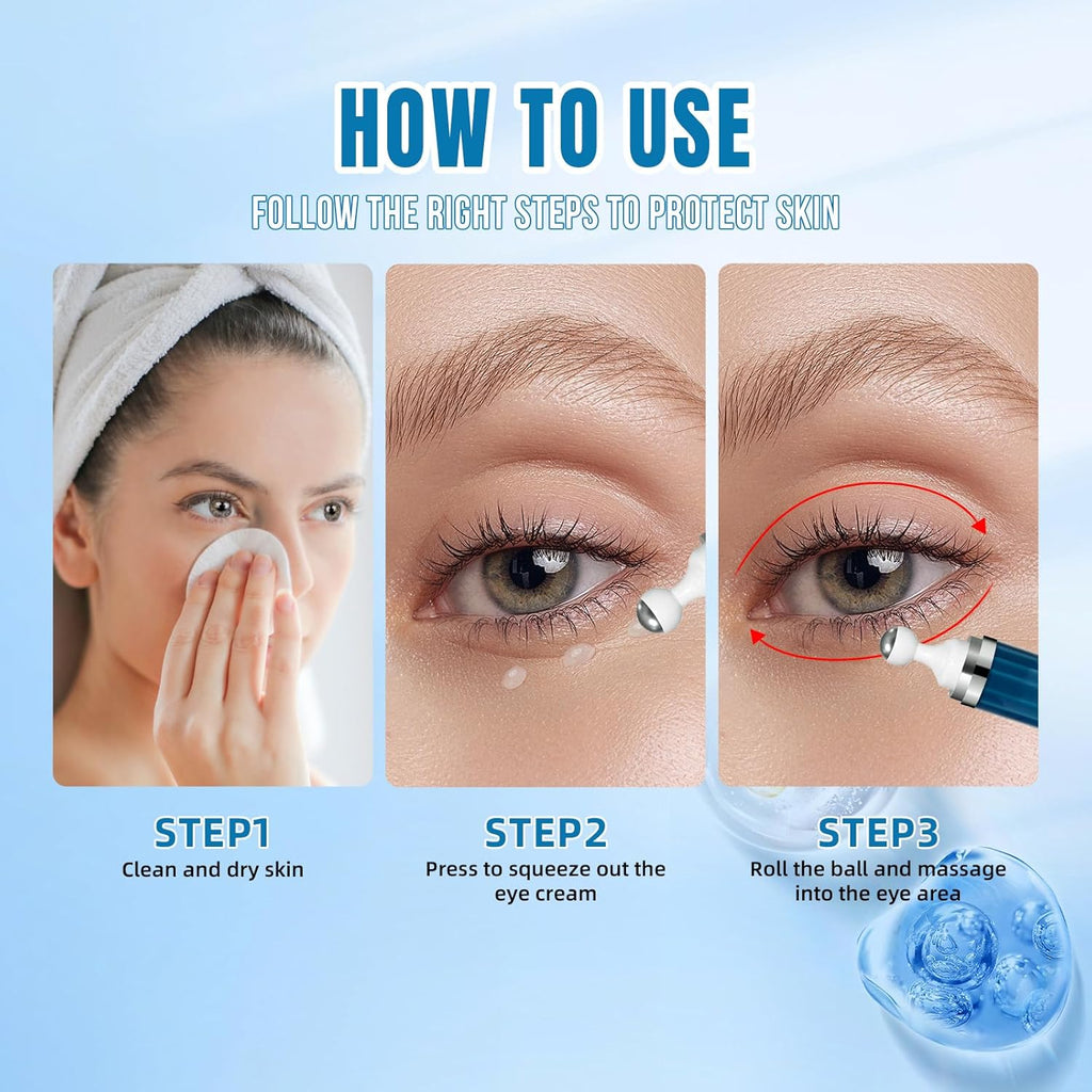 Caffeine under Eye Cream for Dark Circles, Wrinkles & Puffy Eye Bags, Caffeine Eye Serum, 360° Massage Roller(20Ml)