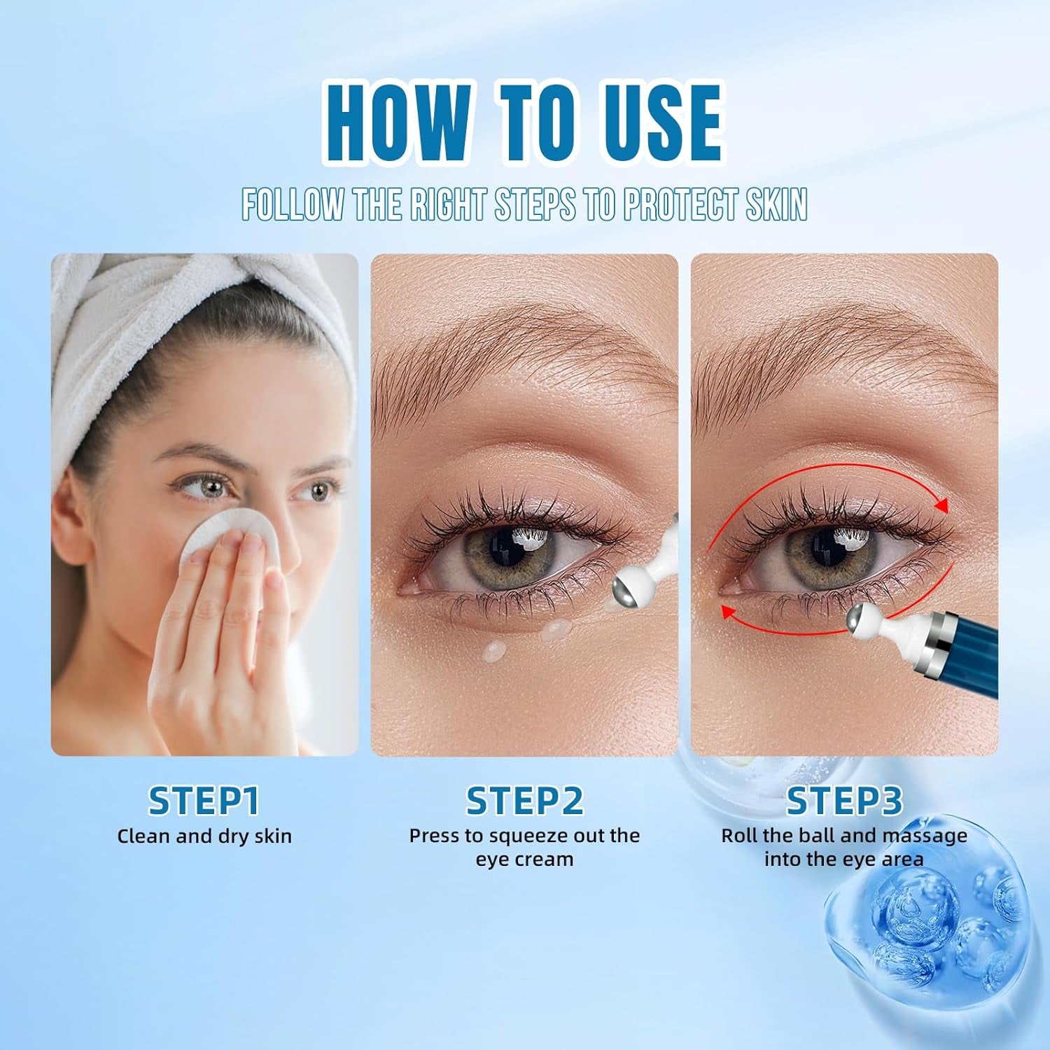 Caffeine under Eye Cream for Dark Circles, Wrinkles & Puffy Eye Bags, Caffeine Eye Serum, 360° Massage Roller(20Ml)