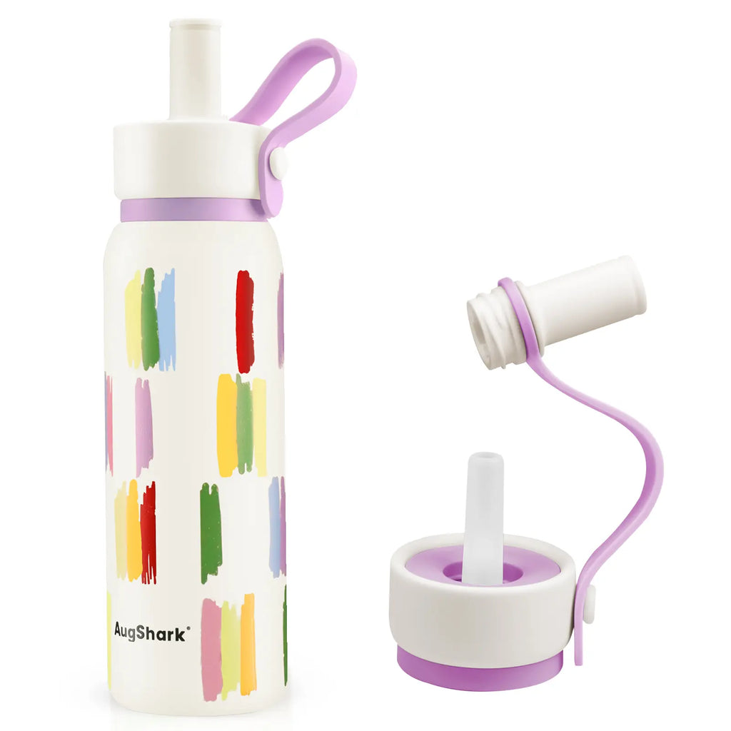 Augshark 24 Oz Insulated Water Bottle, 316 Stainless Steel Liner Tumbler with Handle & Flip Straw, Leak-Proof Vacuum Bottle for Gym, Travel, Sports, School Cup Gift Thermal Bottle