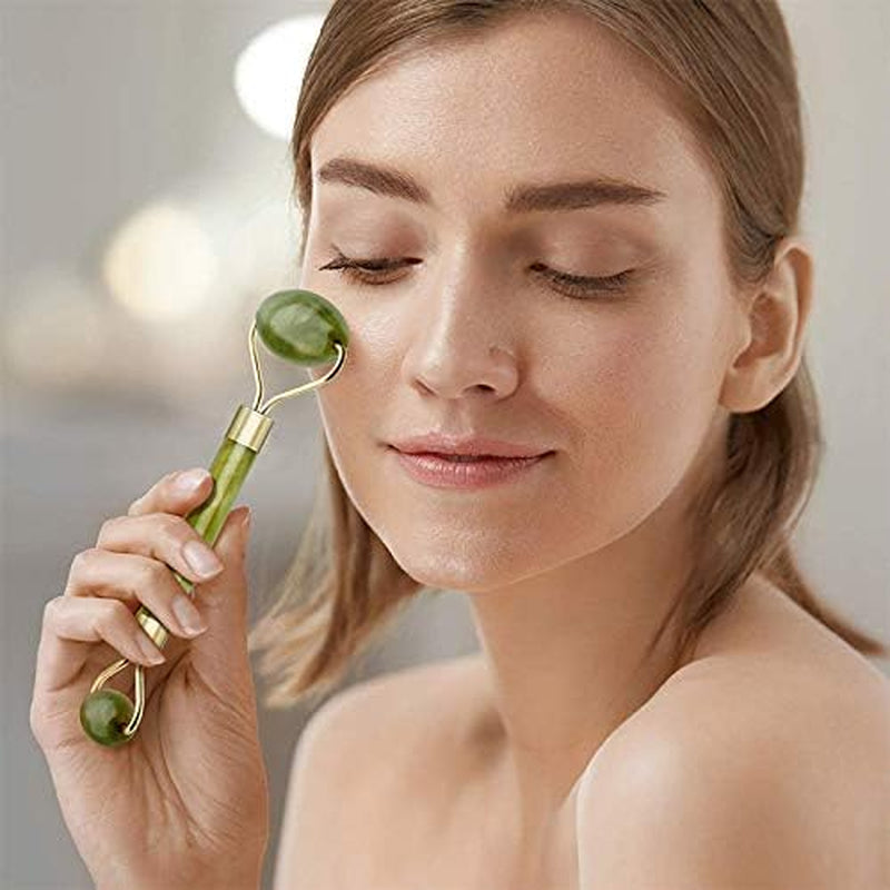 Jade Roller for Face and Gua Sha Set Face Roller Natural Jade Stone for anti Aging,Eye Puffiness Wrinkles,Skincare Massage Tools for Face Eyes
